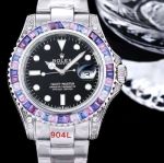 GB Factory ROLEX YachtMaster Replica Gem model Replica Rolex YachtMaster Silver steel Case with colored diamond diameter 40mm Watch